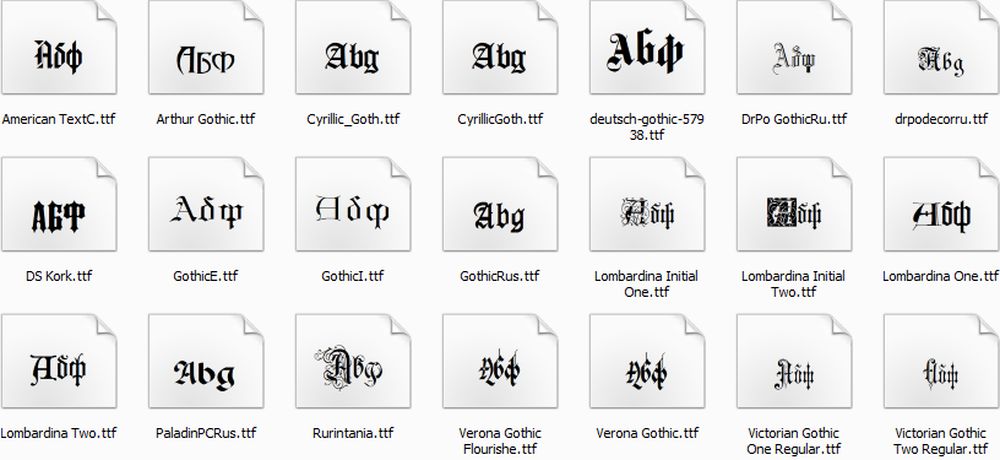 Русские готические шрифты russian Gothic fonts